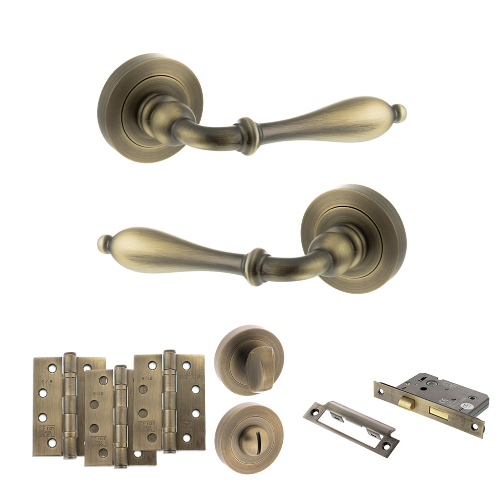 Old English Wrexham Door Handle Pack in Matt Antique Brass