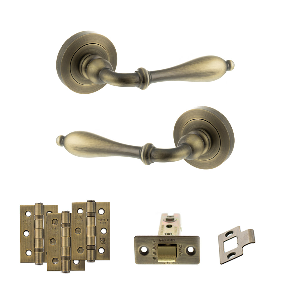 Old English Wrexham Door Handle Pack in Matt Antique Brass