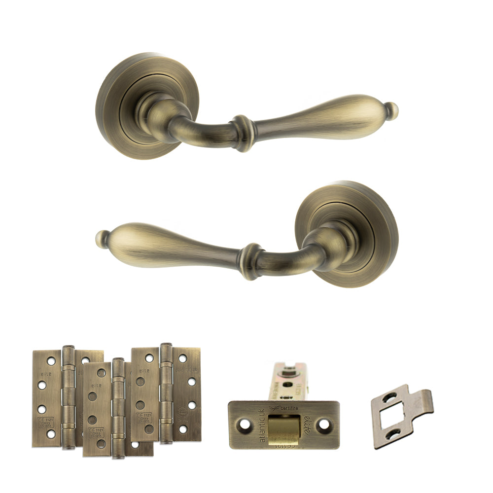Old English Wrexham Door Handle Pack in Matt Antique Brass
