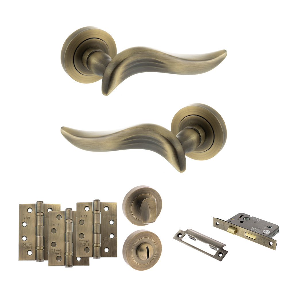 Old English Oxford Door Handle Pack in Matt Antique Brass