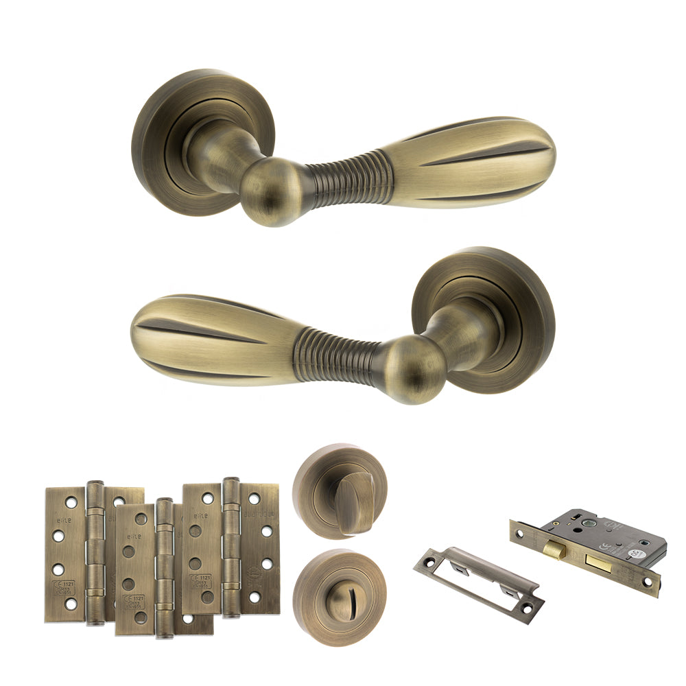 Old English Cambridge Door Handle Pack in Matt Antique Brass