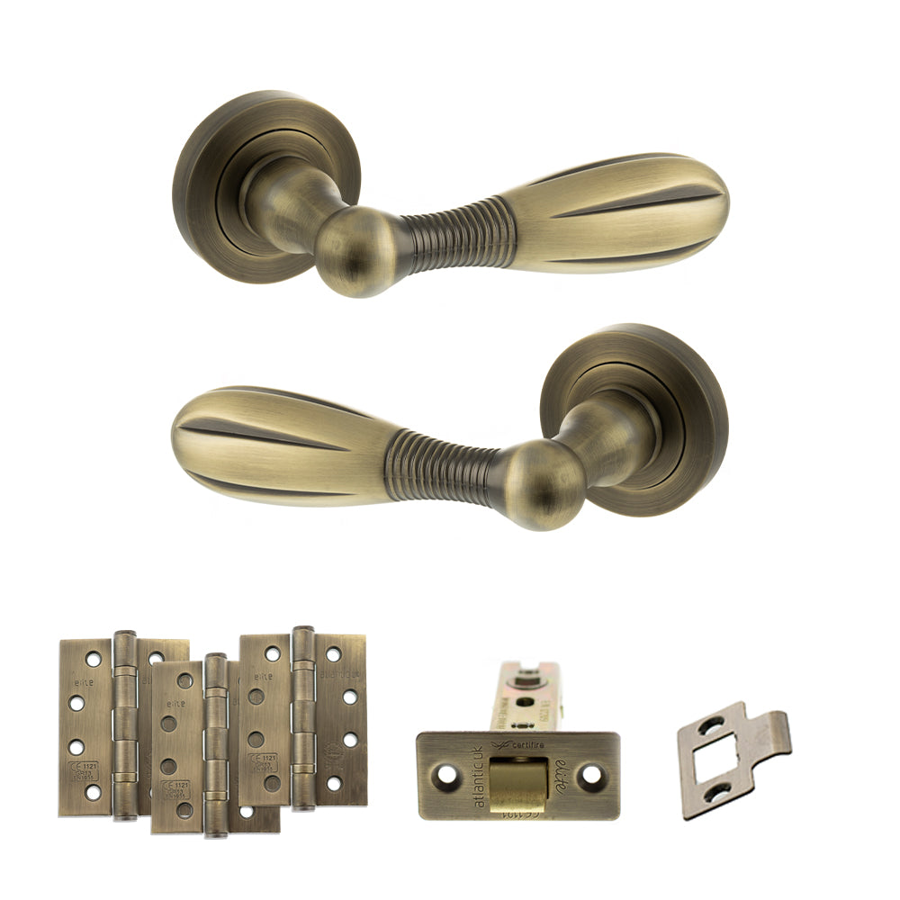 Old English Cambridge Door Handle Pack in Matt Antique Brass