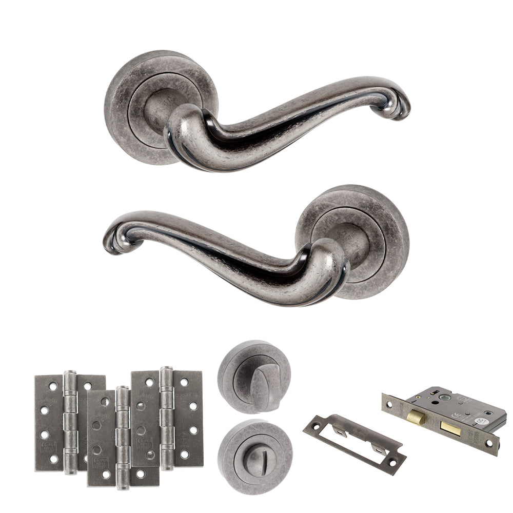 Old English Colchester Door Handle Pack in Distressed Silver