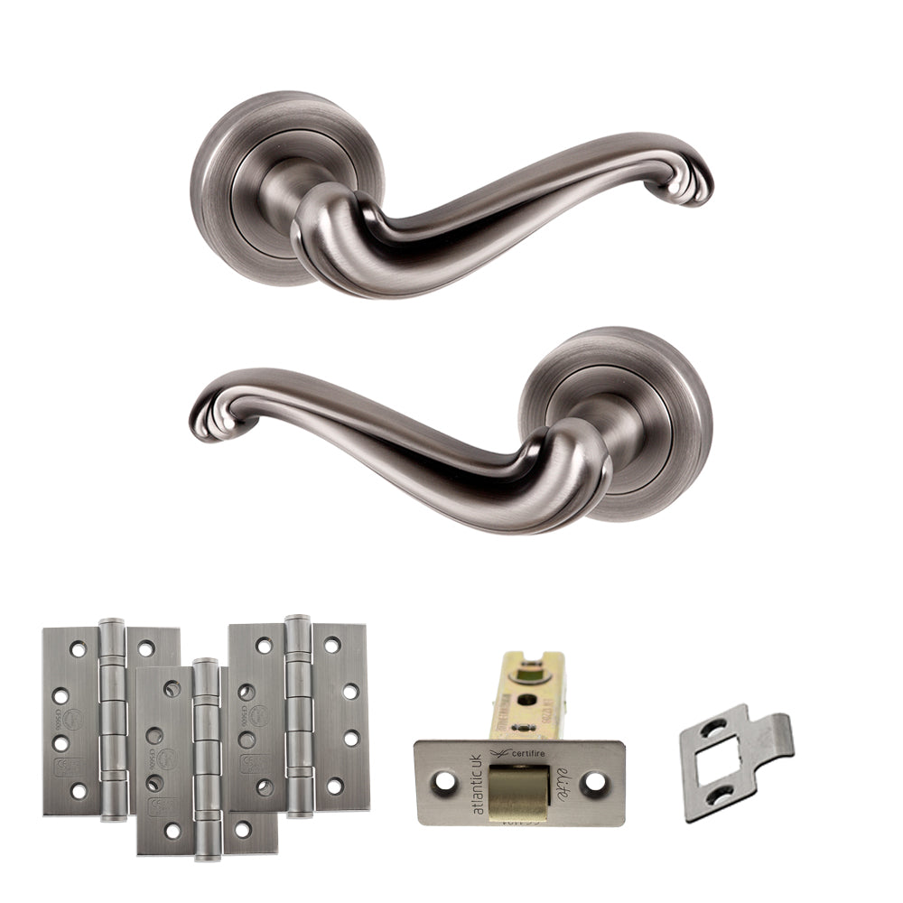 Old English Colchester Door Handle Pack in Matt Gun Metal