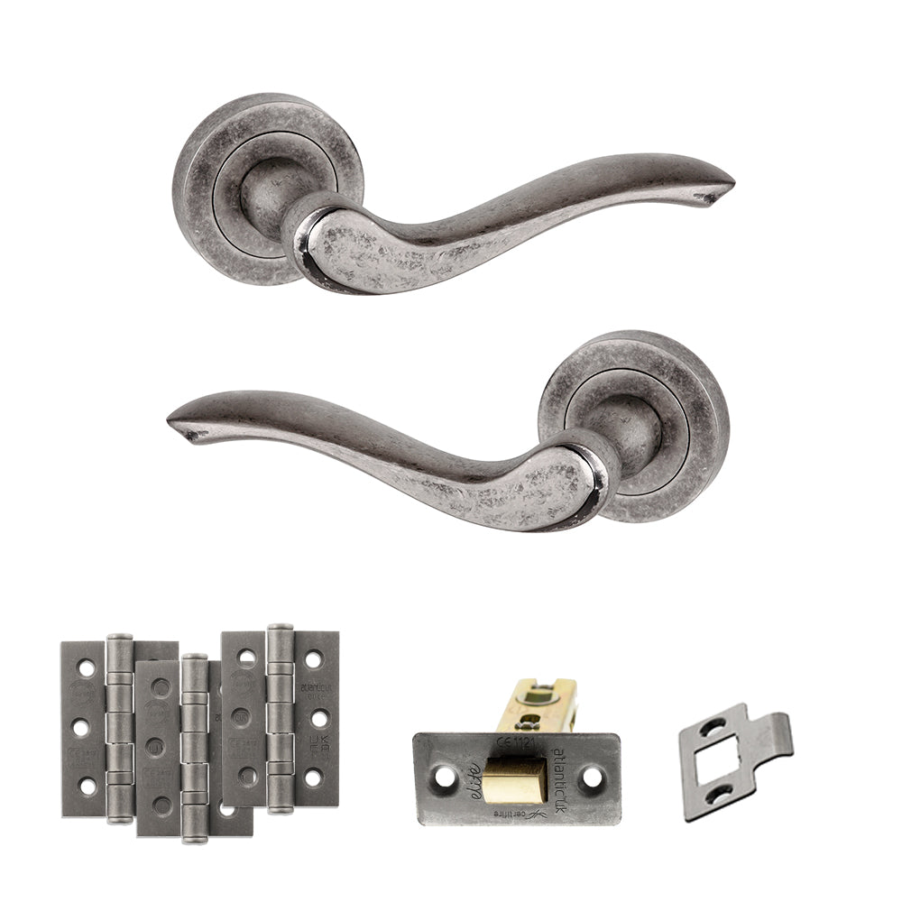 Old English Warwick Door Handle Pack in Distressed Silver
