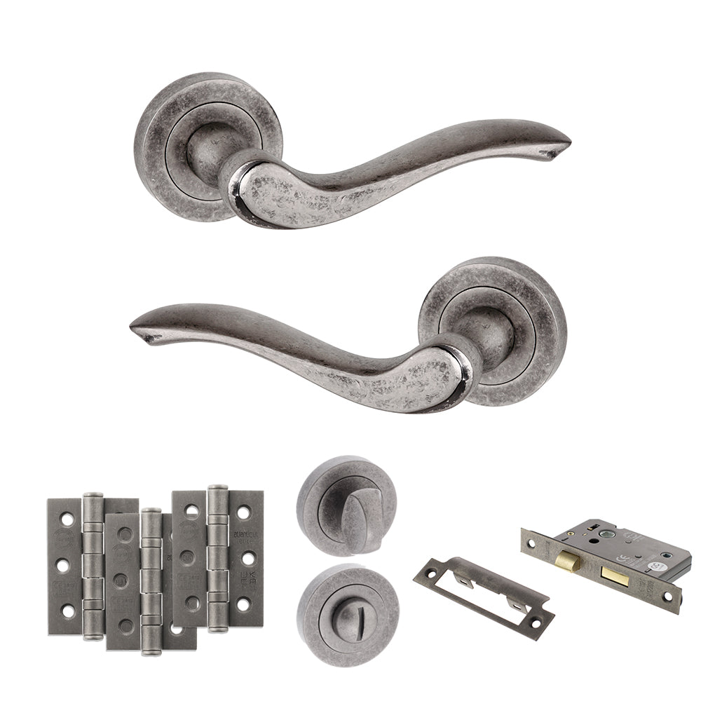 Old English Warwick Door Handle Pack in Distressed Silver
