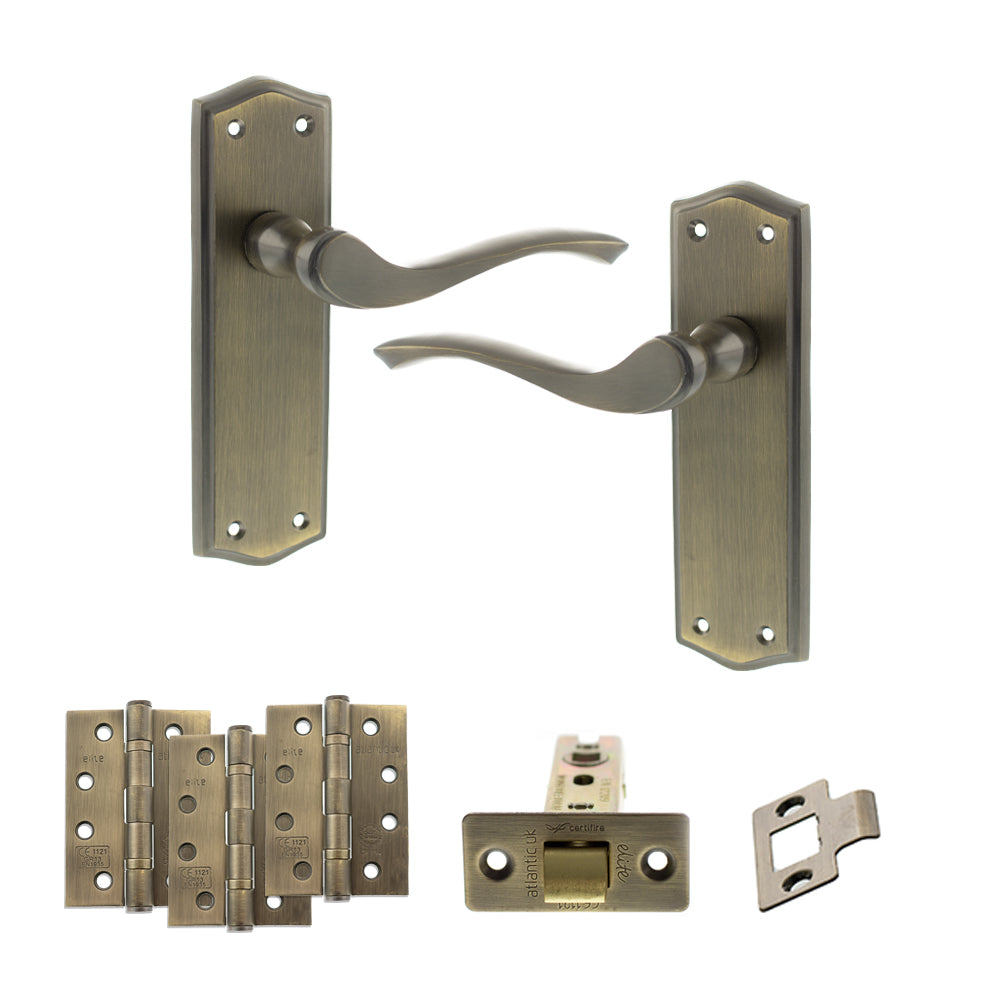 Old English Warwick Door Handle Pack in Matt Antique Brass