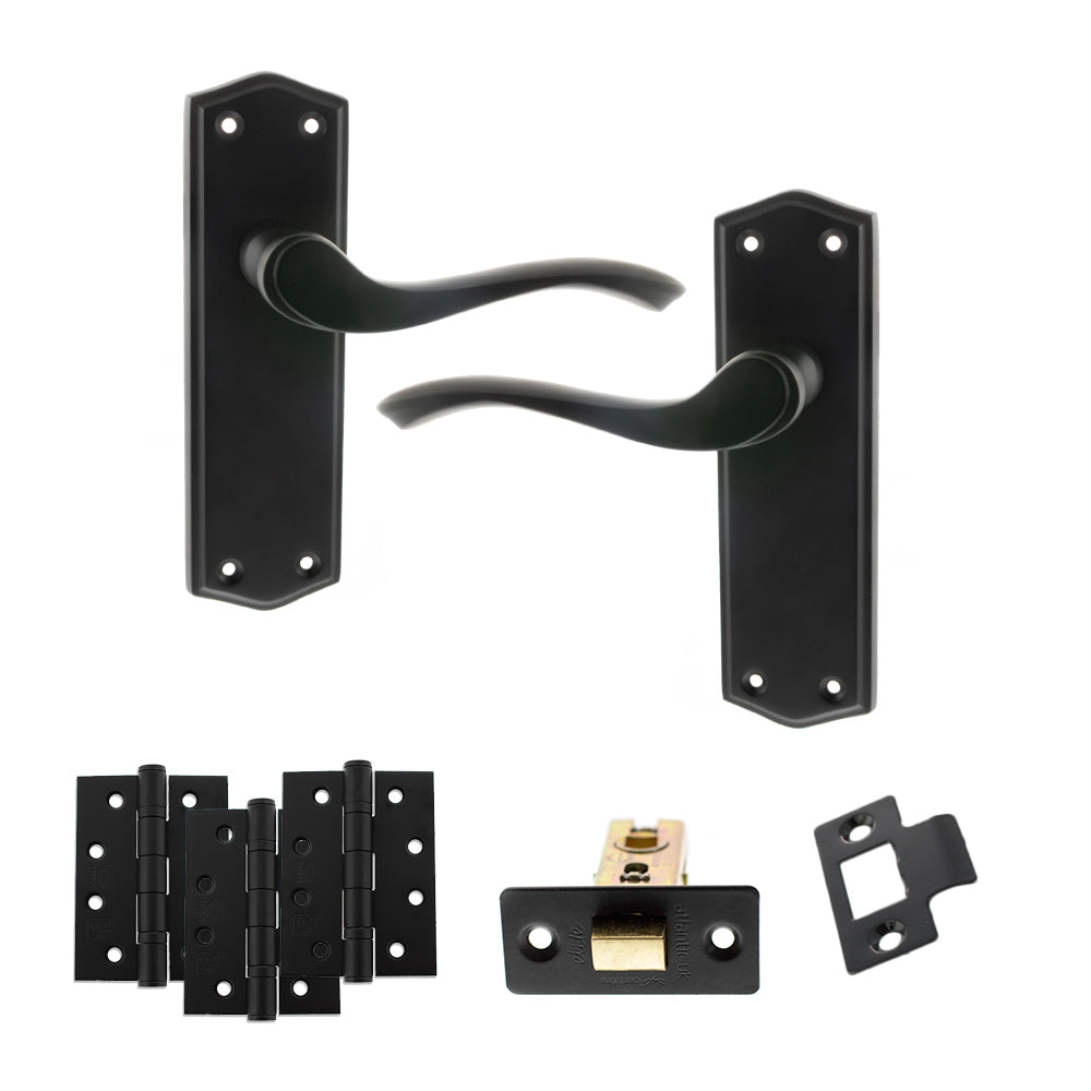 Old English Warwick Door Handle Pack in Matt Black