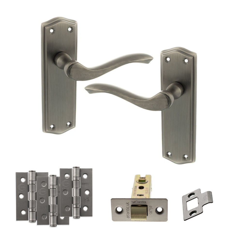 Old English Warwick Door Handle Pack in Matt Gun Metal