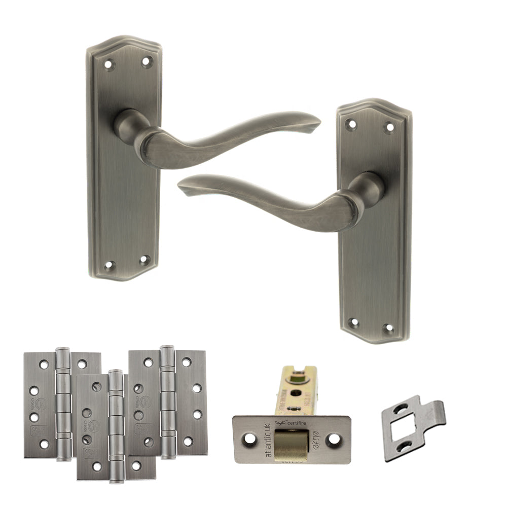 Old English Warwick Door Handle Pack in Matt Gun Metal