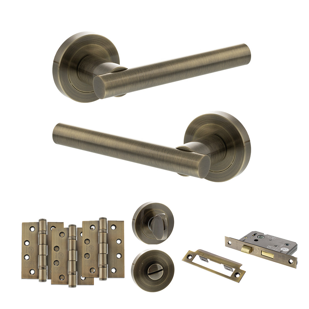 Nebraska Door Handle Pack in Antique Brass