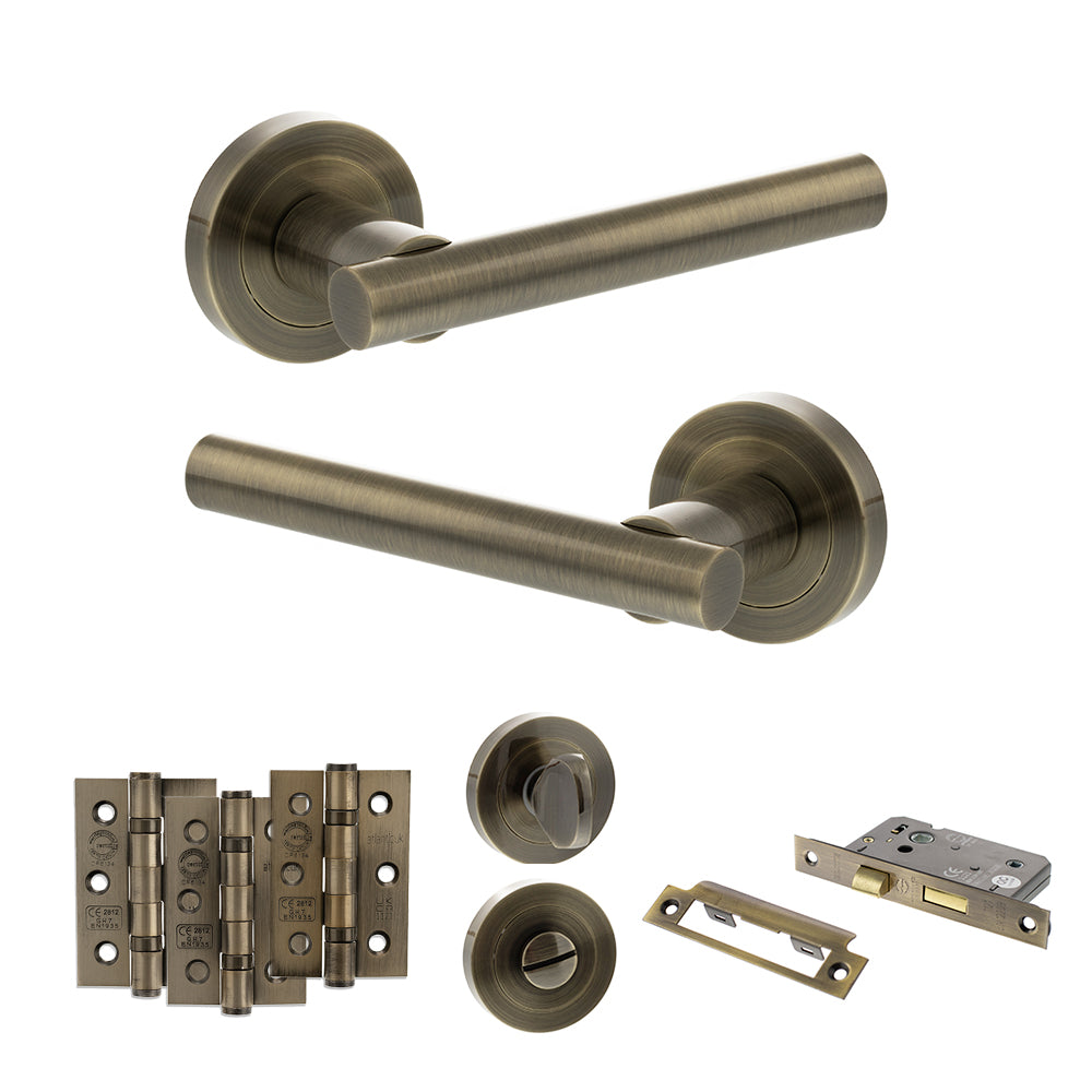 Nebraska Door Handle Pack in Antique Brass