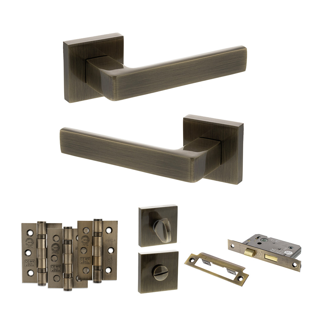 Montana Door Handle Pack in Antique Brass