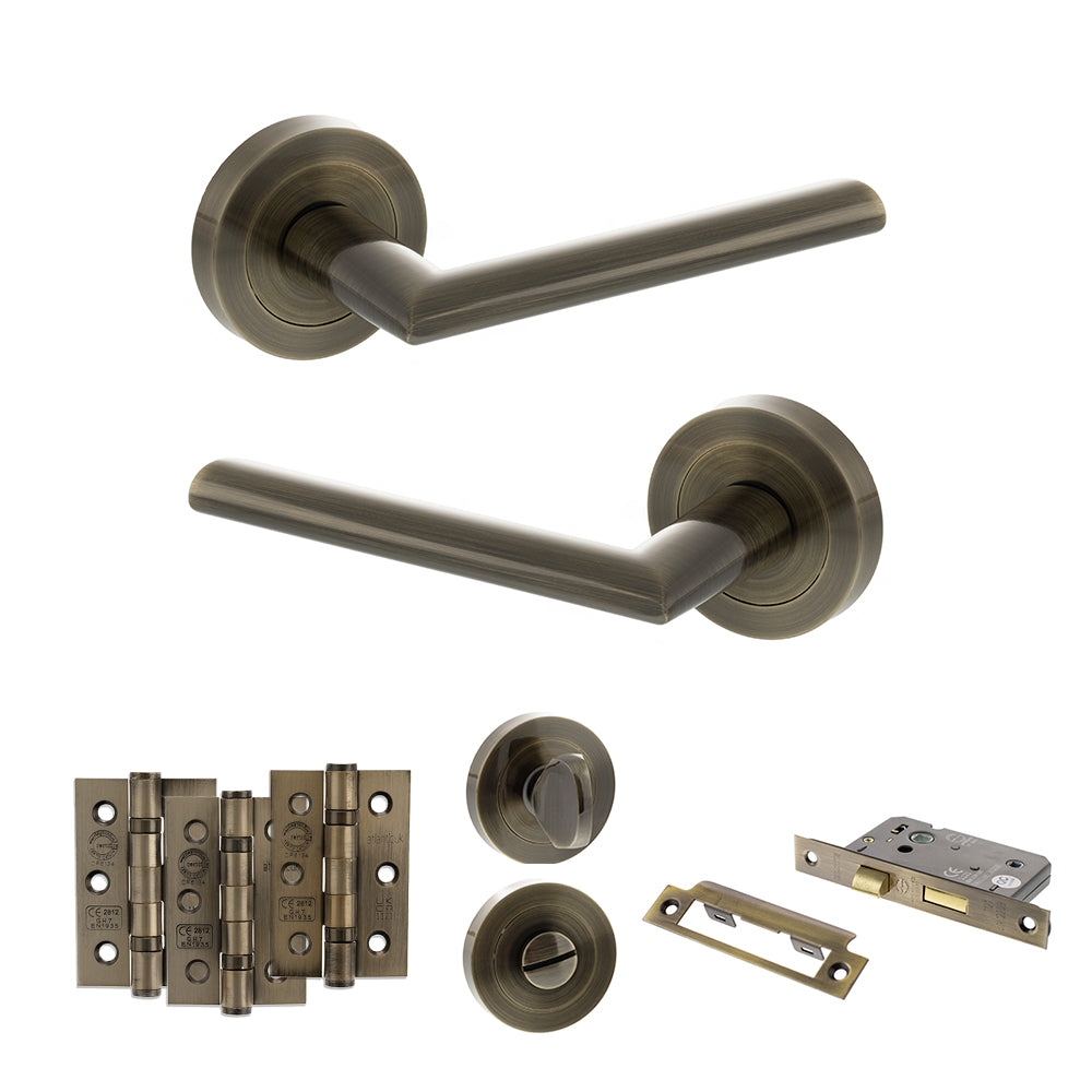STATUS Alabama Door Handle Pack in Antique Brass