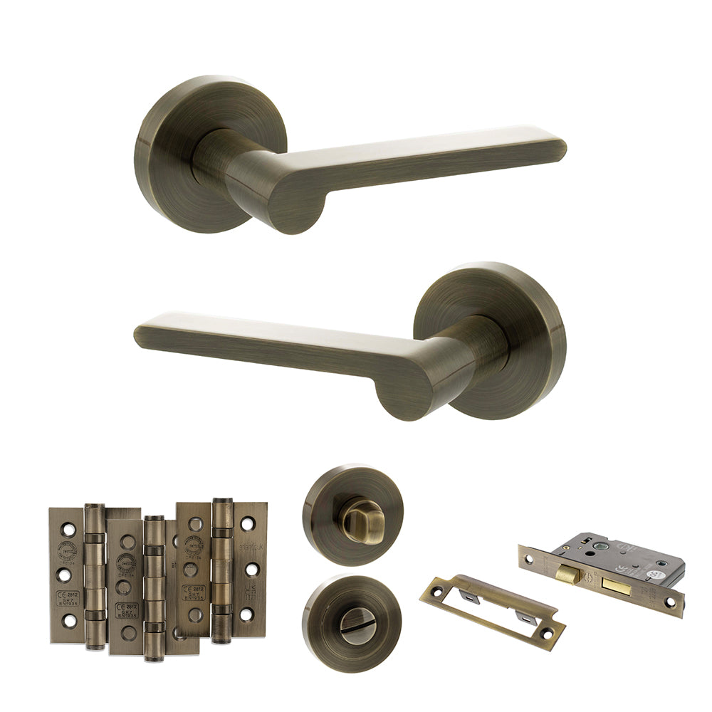 Senza Pari Darrio Door Handle Pack in Antique Brass