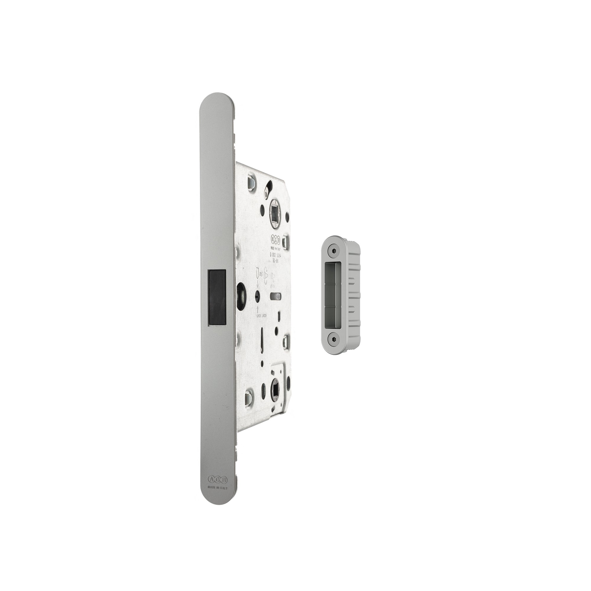 AGB Revolution XT Magnetic Bathroom Lock 60mm backset with strike plates for ALU doors - Satin Chrome