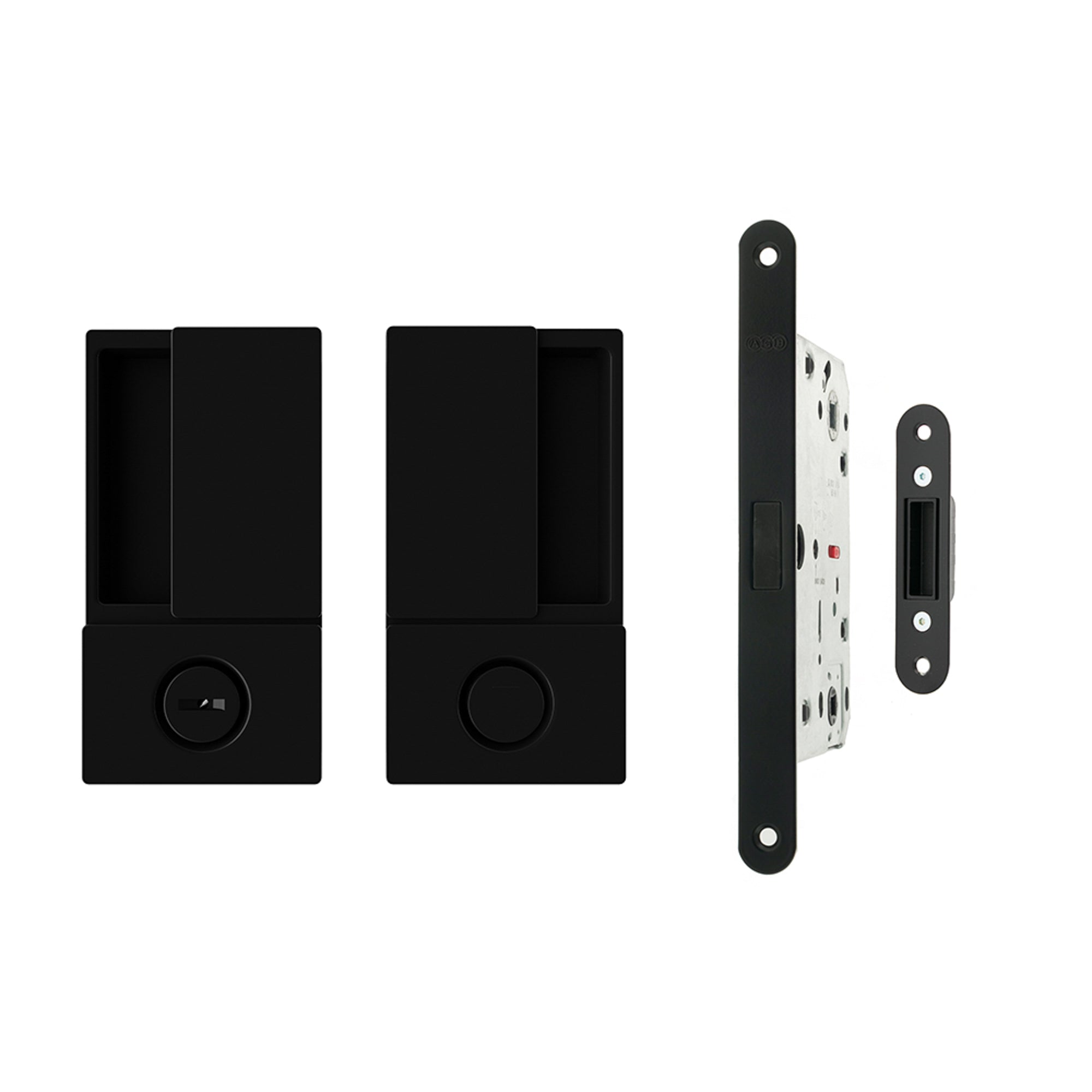 AGB Wave Flush Door Handle & Bathroom Lock Set - Matt Black