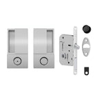 AGB Wave Flush Pocket Door Handle & Bathroom Lock Set - Satin Chrome