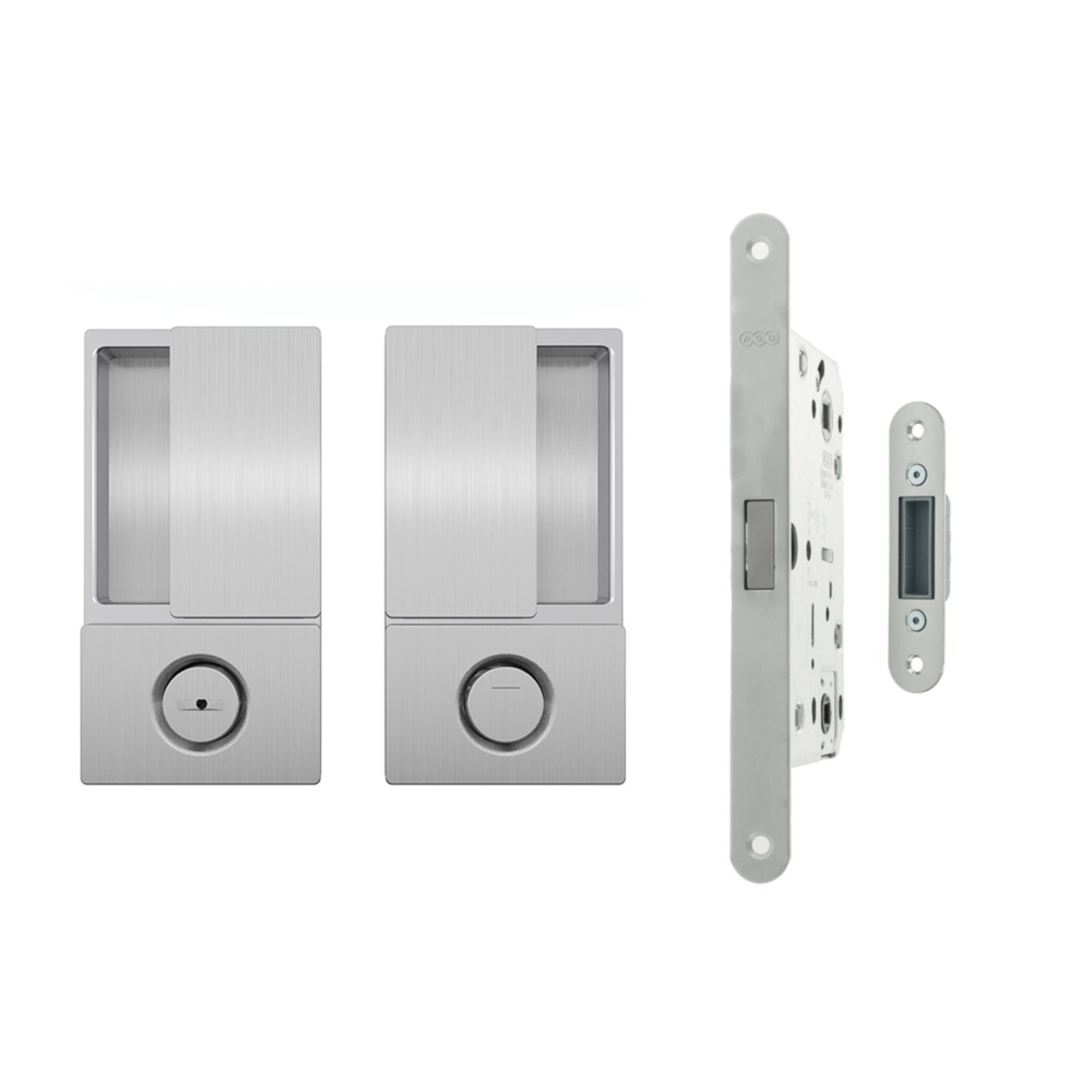 AGB Wave Flush Door Handle & Bathroom Lock Set - Satin Chrome