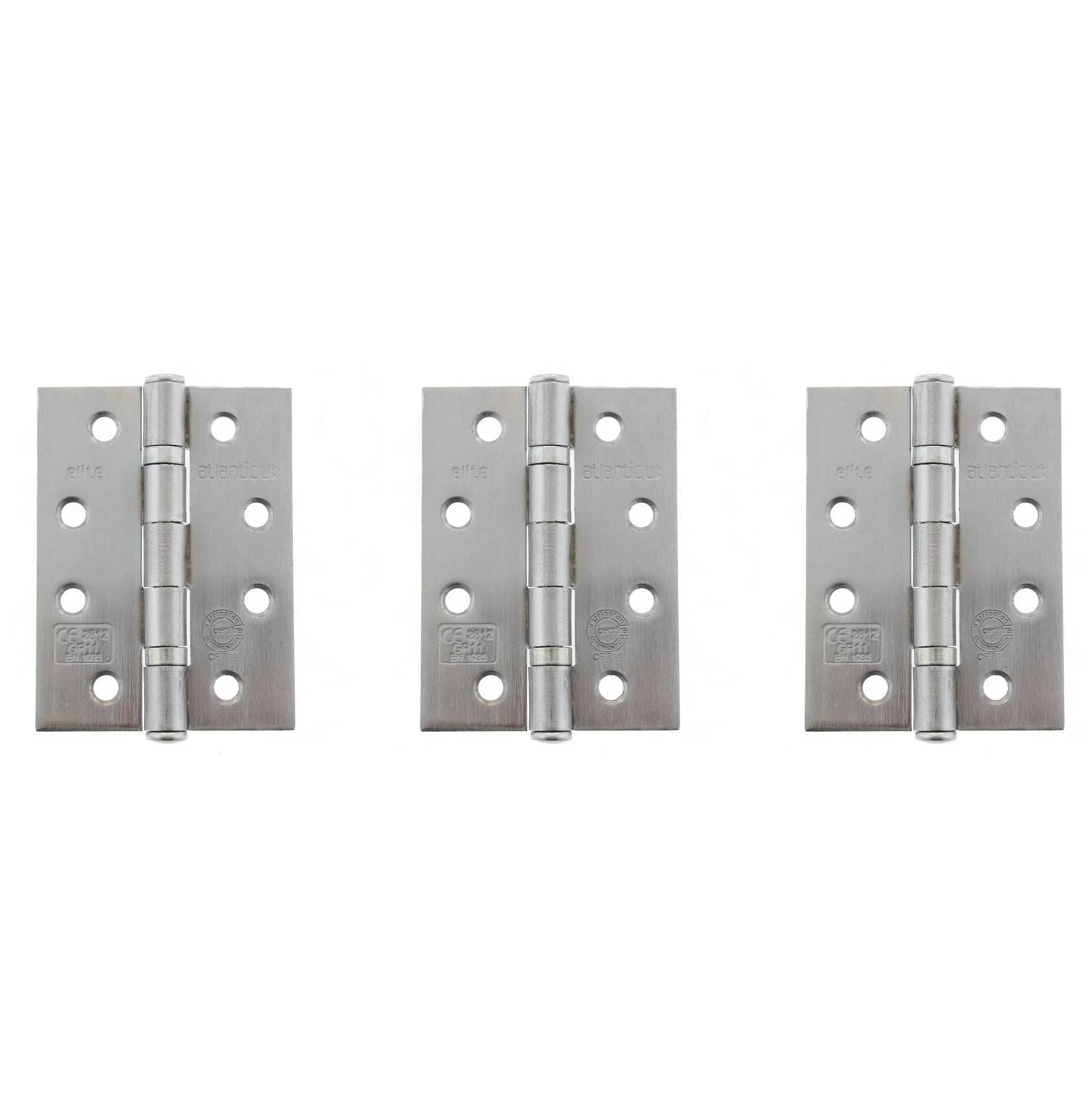 Atlantic Ball Bearing Hinges Grade 11 Fire Rated 4" x 3" x 2.5mm set of 3 - Satin Chrome