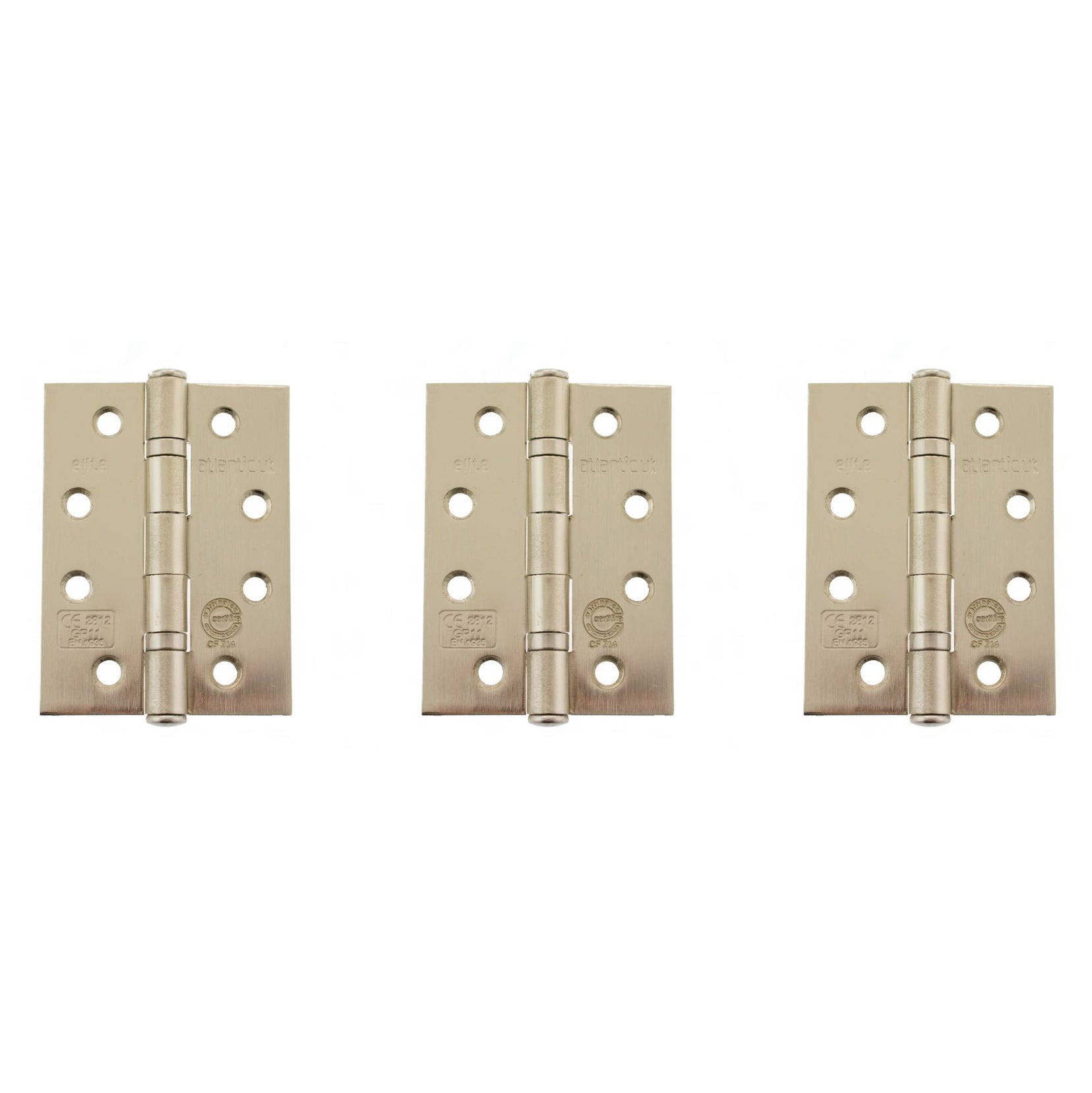Atlantic Ball Bearing Hinges Grade 11 Fire Rated 4" x 3" x 2.5mm set of 3 - Satin Nickel