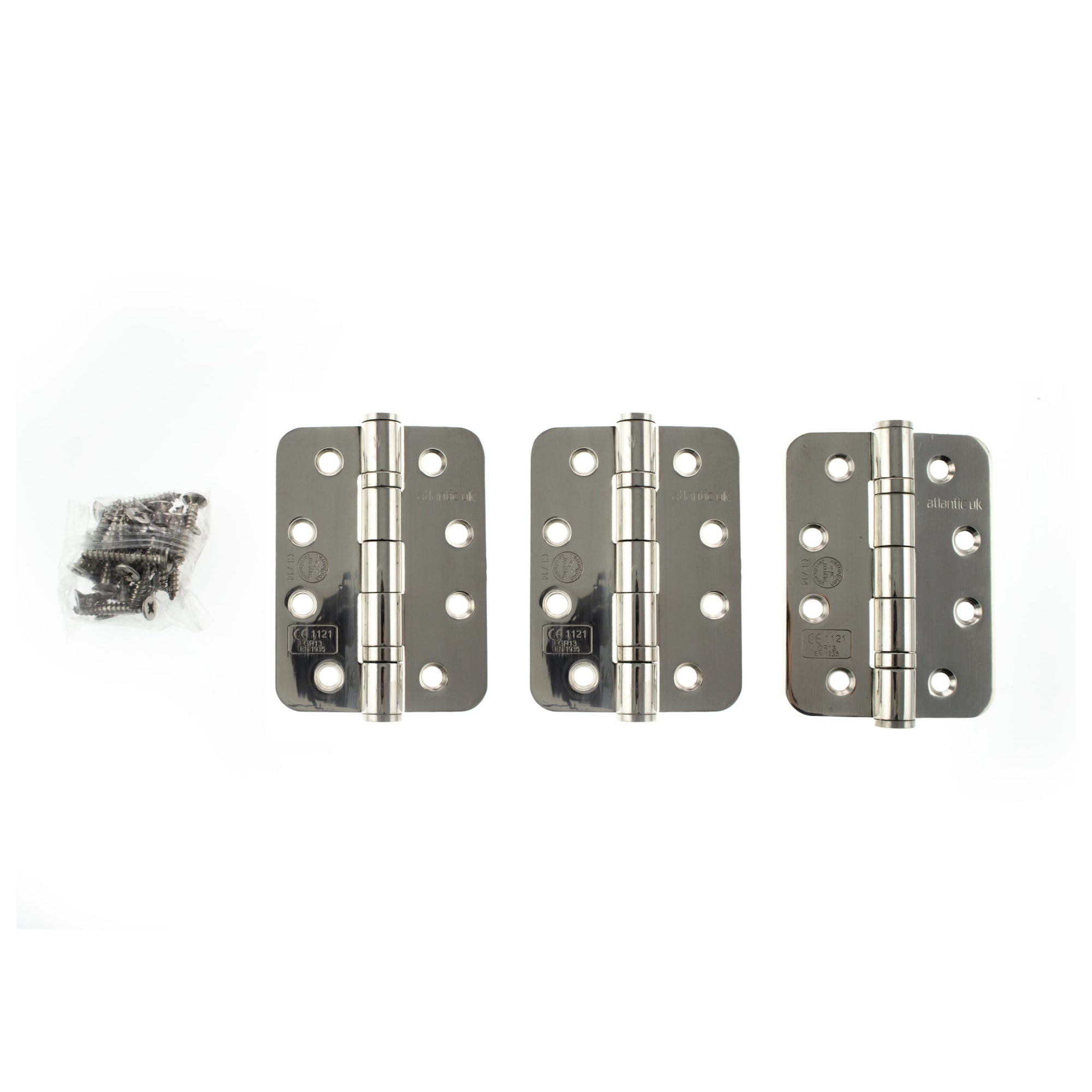 Atlantic Radius Corner Ball Bearing Hinges Grade 13 Fire Rated 4" X 3" X 3mm set of 3 - Polished Stainless Steel