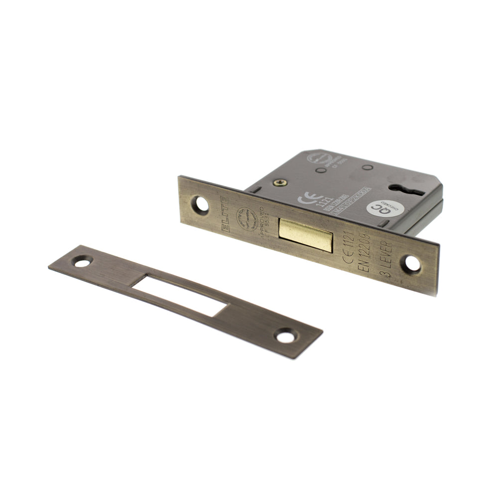 Atlantic 3 Lever Key Deadlock [CE] 3" - Matt Antique Brass