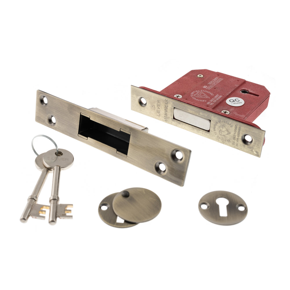 Atlantic 5 Lever Key Deadlock [BS] 2.5" - Antique Brass