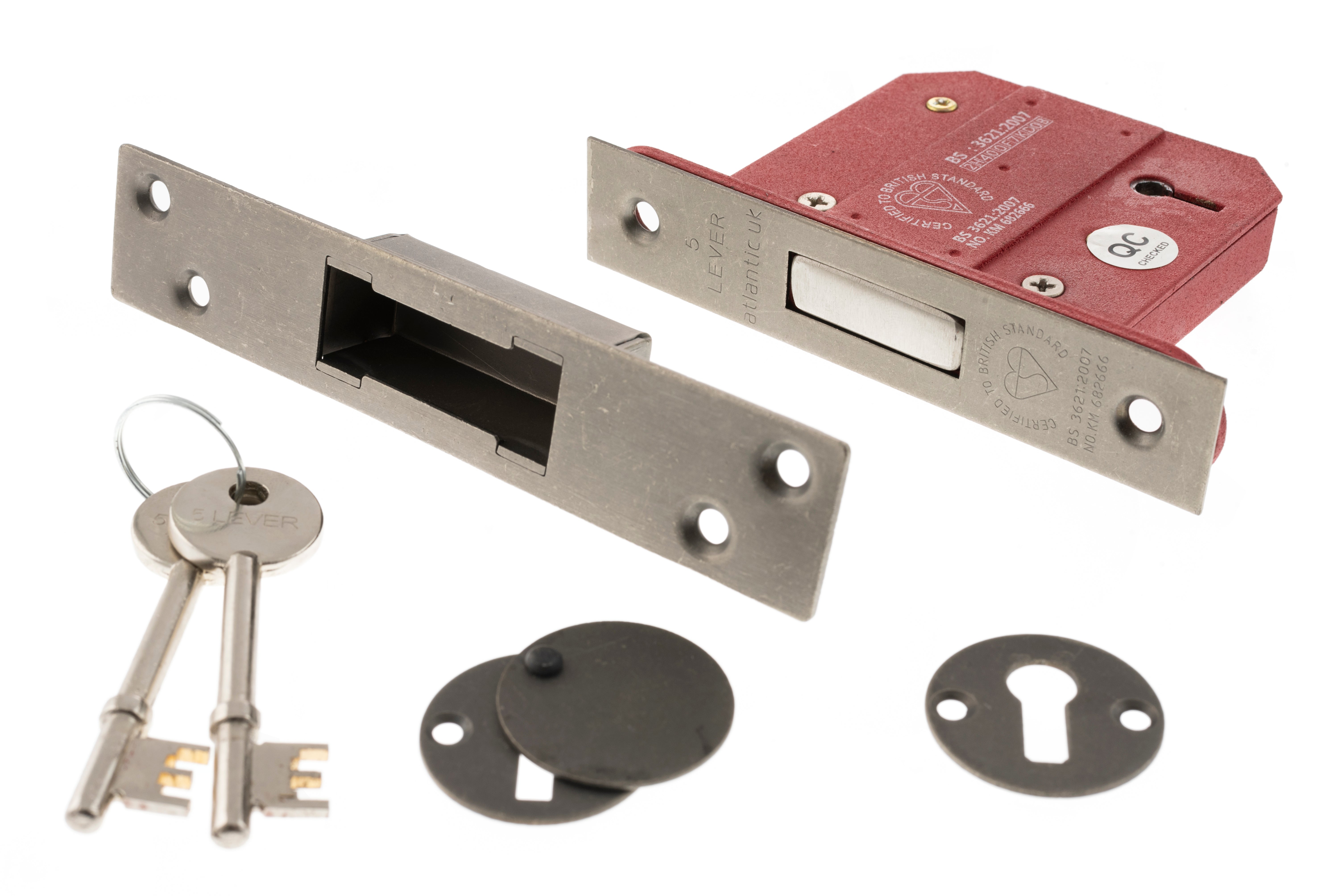 Atlantic 5 Lever Key Deadlock [BS] Keyed Alike 2.5" - Distressed Silver