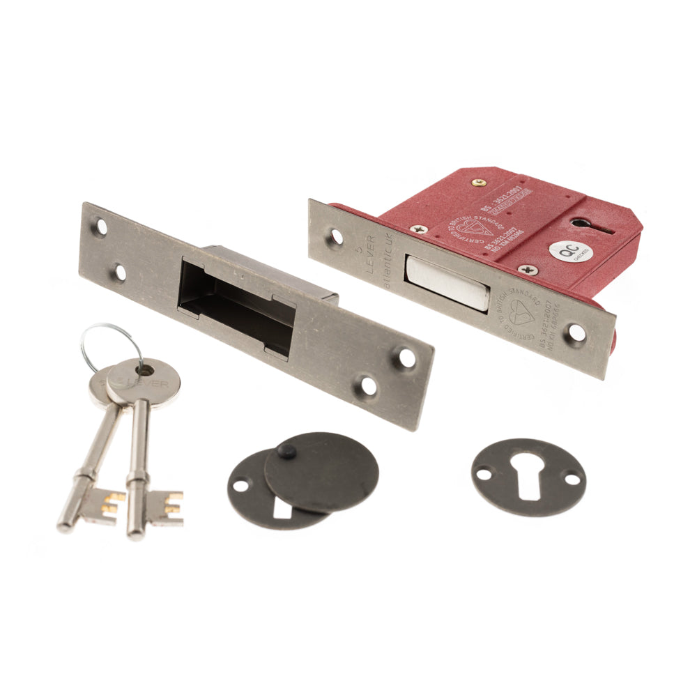 Atlantic 5 Lever Key Deadlock [BS] 3" - Distressed Silver