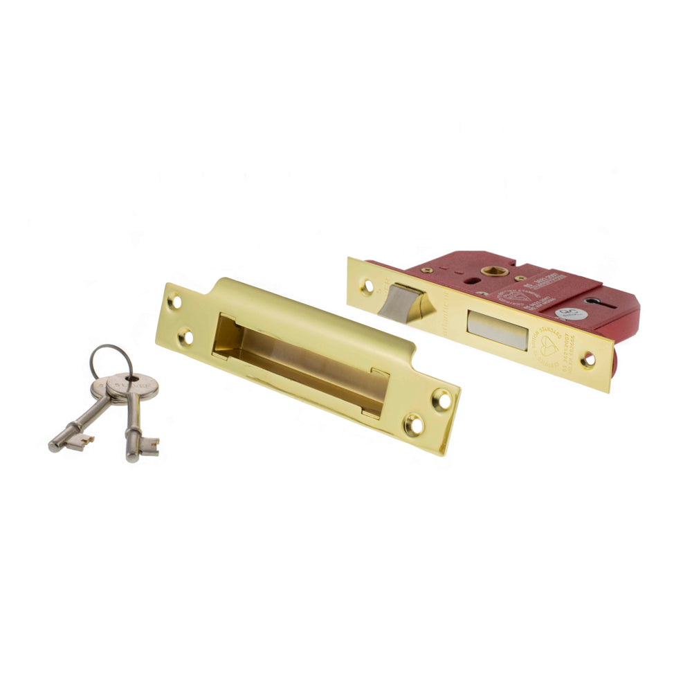 Atlantic 5 Lever Key Sashlock [BS] Keyed Alike 3" - Polished Brass