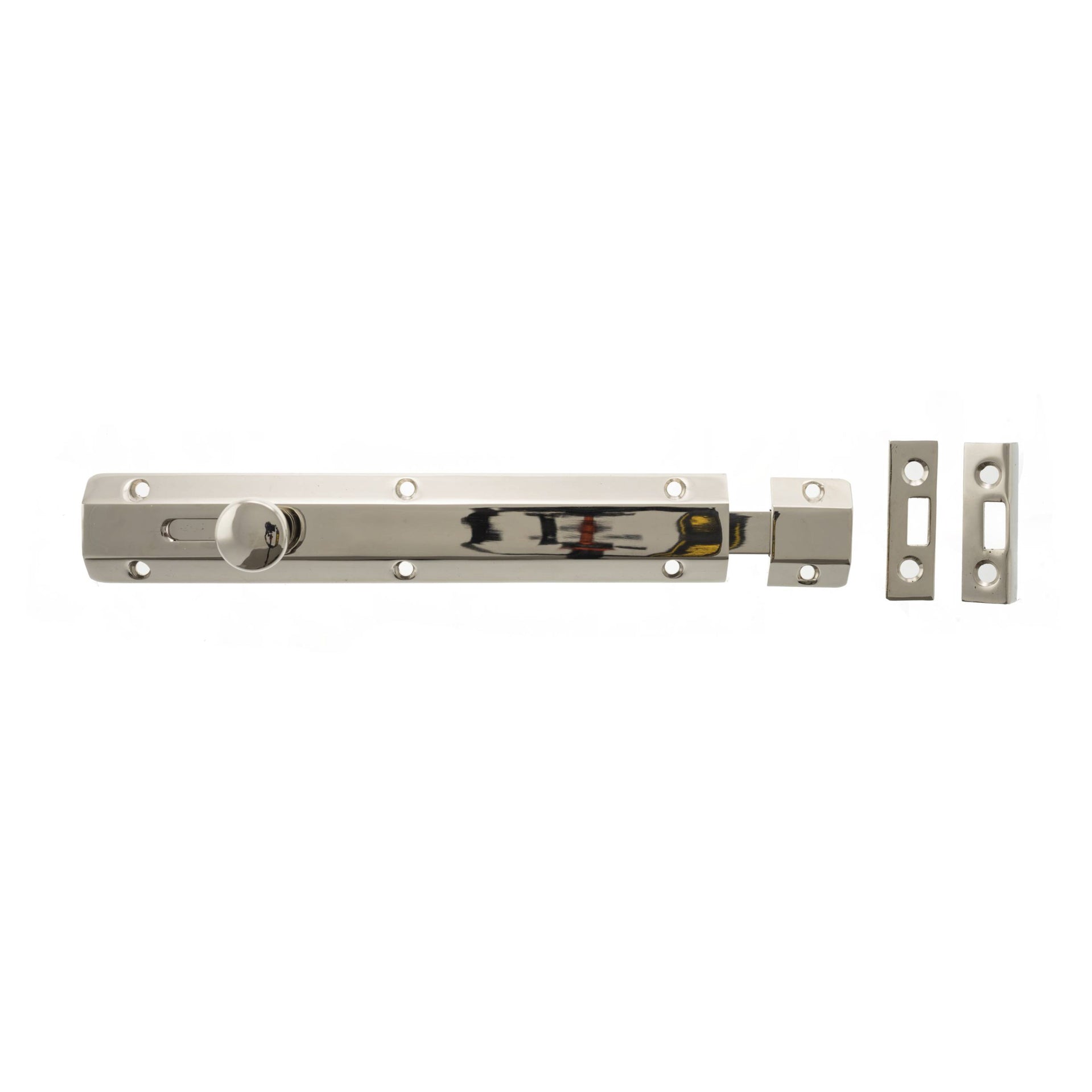 Atlantic Solid Brass Surface Door Bolt 8" - Polished Nickel