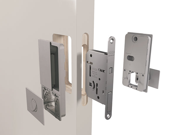 AGB Wave Flush Pocket Door Handle & Bathroom Lock Set