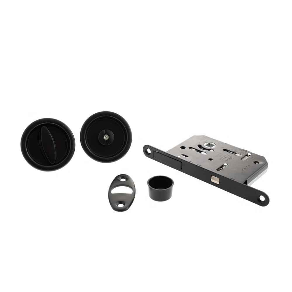 AGB Sliding Door Bathroom Lock Set with Round Flush Handle - Matt Black