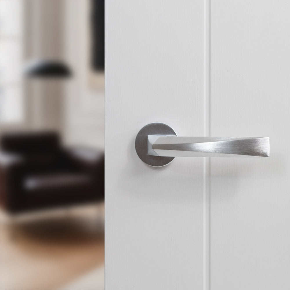 Forme Crystal Lever Door Handle on Minimal Round Rose