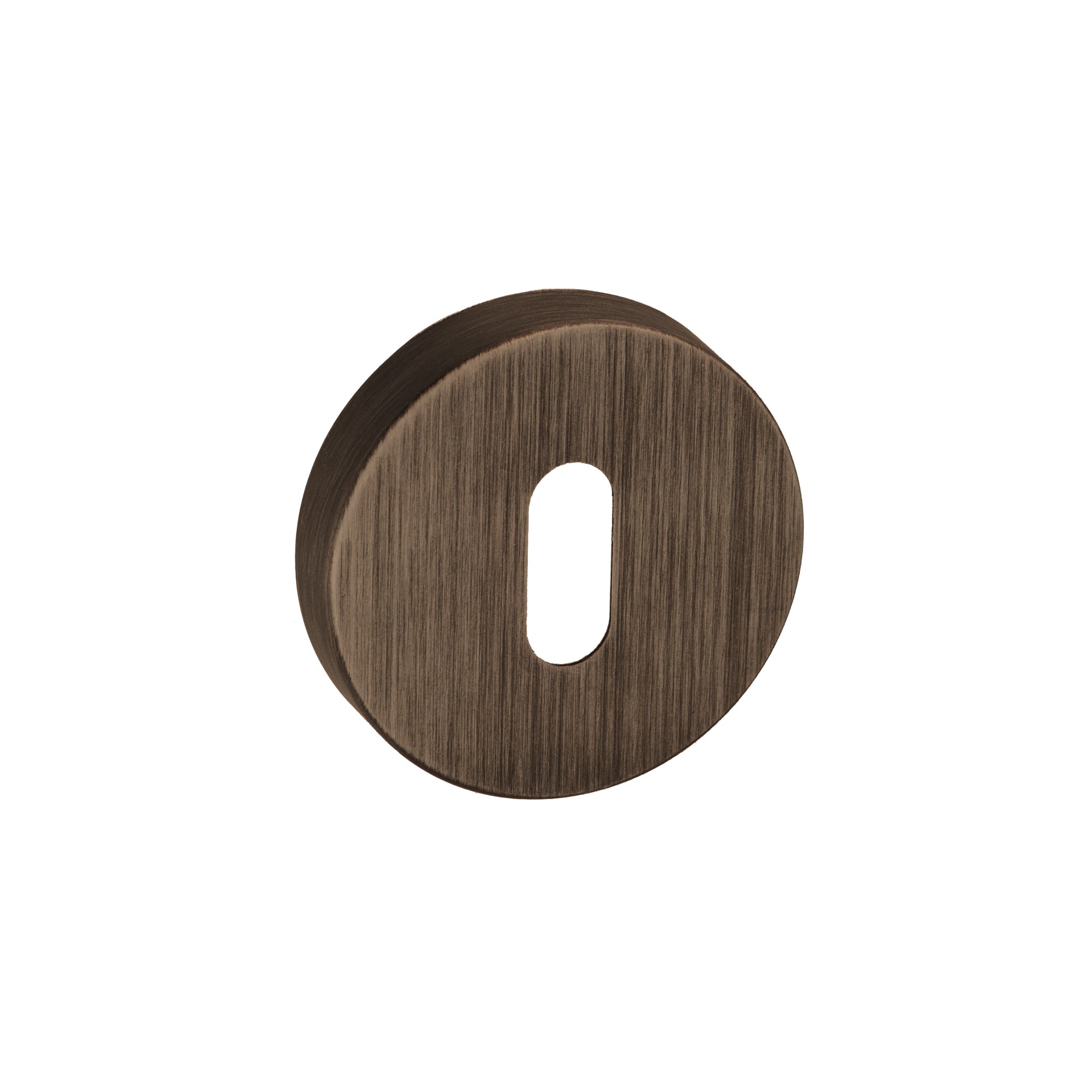 Forme Key Escutcheons on Minimal Round Rose - Urban Bronze