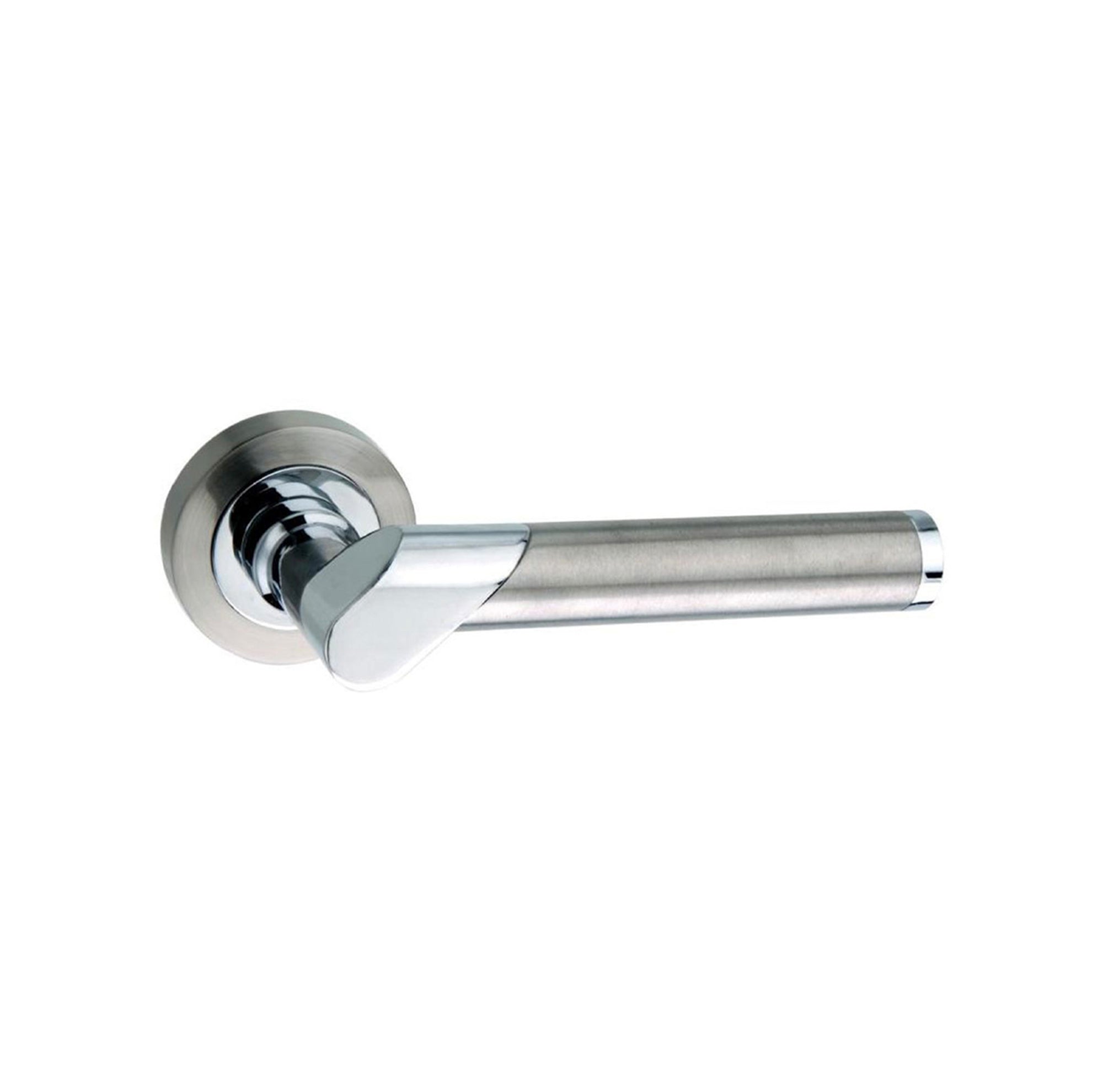 Mediterranean Tunis Lever Door Handle on Round Rose - Satin Nickel/Polished Chrome