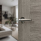 Mediterranean Toulon Lever Door Handle on Round Rose - Satin Nickel/