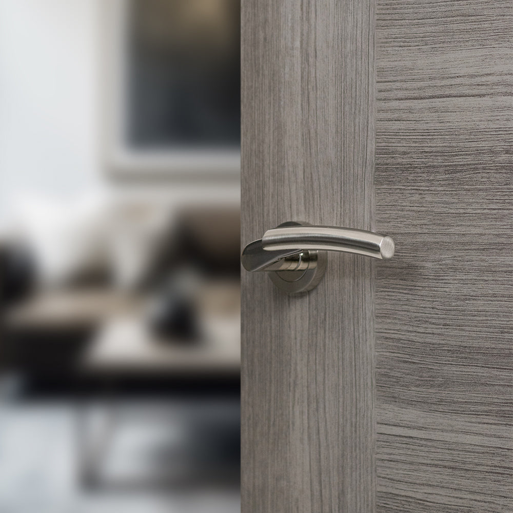 Mediterranean Messina Lever Door Handle on Round Rose - Satin Nickel/