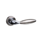 Mediterranean Oran Lever Door Handle on Round Rose - Satin Nickel/Polished Chrome
