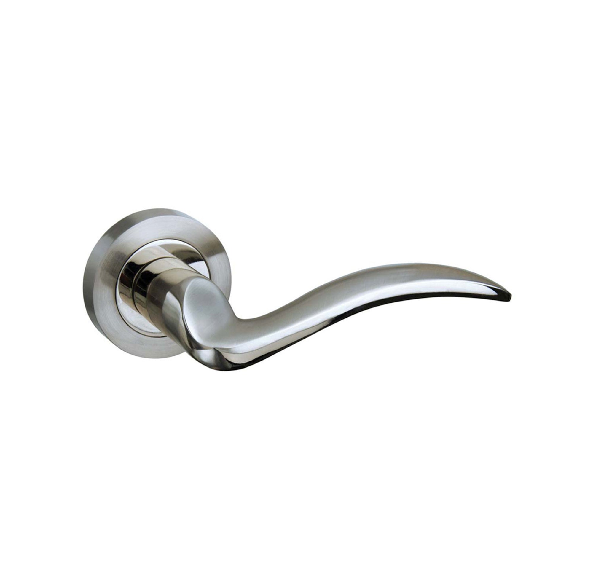 Mediterranean Valencia Lever Door Handle on Round Rose - Satin Nickel/Polished Nickel
