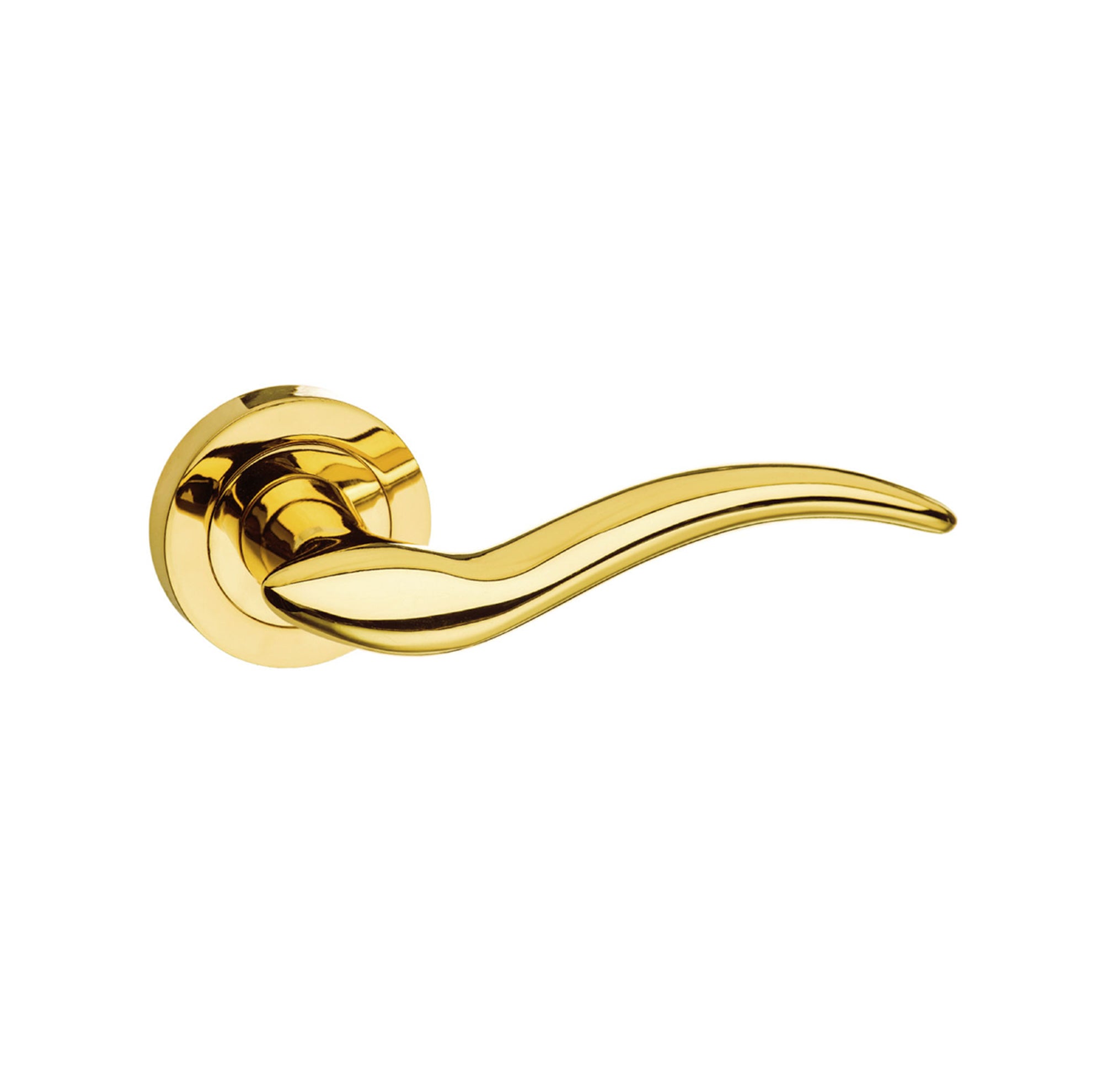 Mediterranean Barcelona Lever Door Handle on Round Rose - Polished Brass