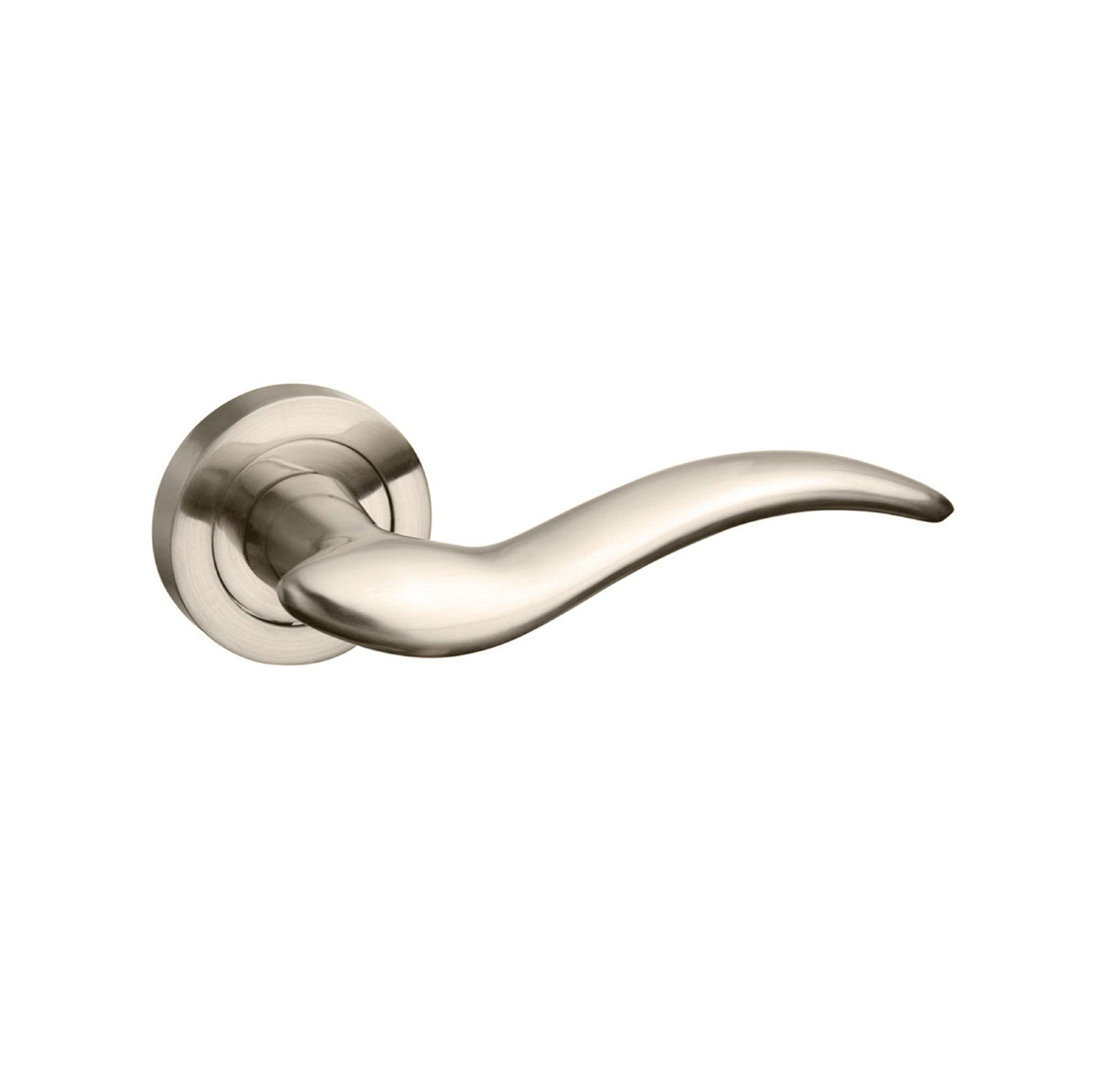 Mediterranean Barcelona Lever Door Handle on Round Rose - Satin Nickel