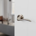 Mediterranean Valencia Lever Door Handle on Round Rose - Satin Nickel/