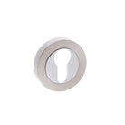 Mediterranean Euro Escutcheons on Round Rose - Satin Nickel/Polished Chrome