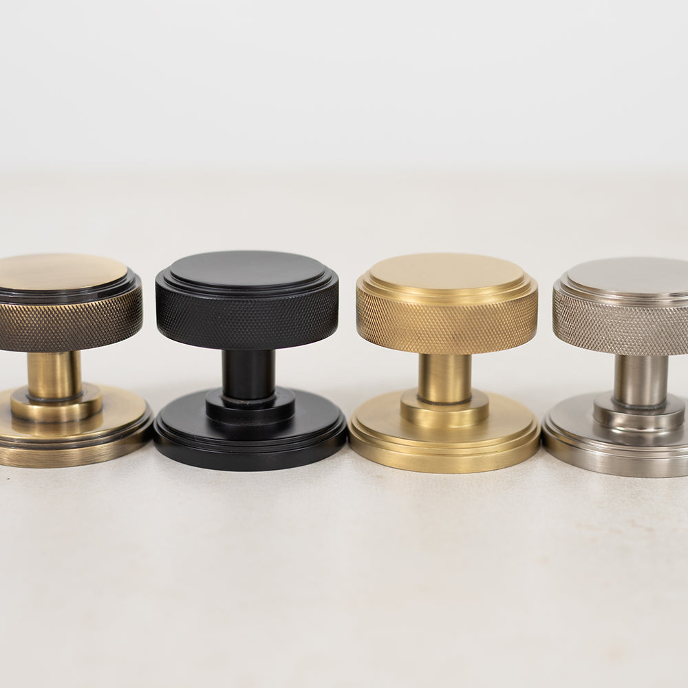 Millhouse Brass Harrison Solid Brass Knurled Mortice Door Knob on Concealed Fix Rose