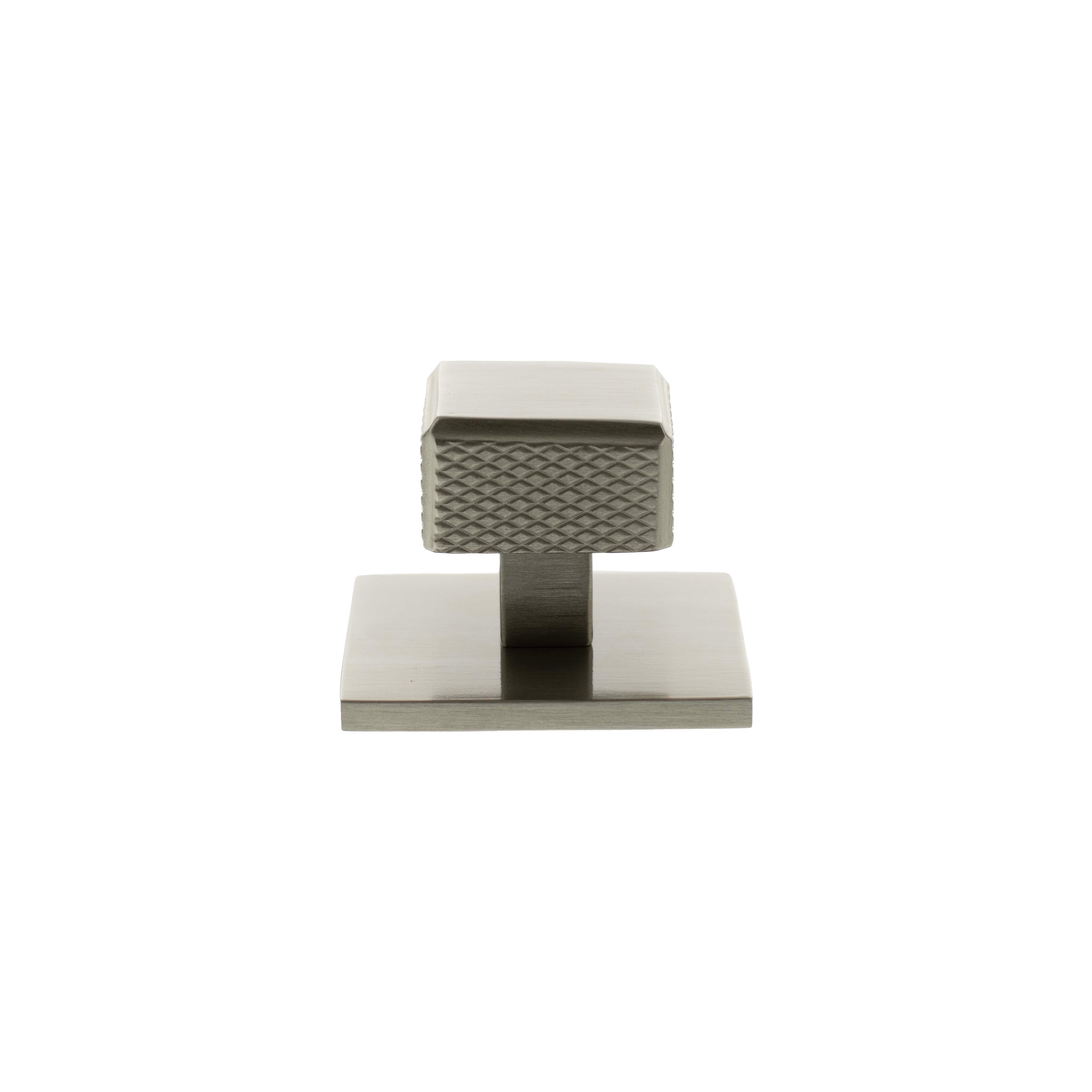 Millhouse Brass Eiffel Knurled Square Cabinet Knob Handle on Backplate - Satin Nickel