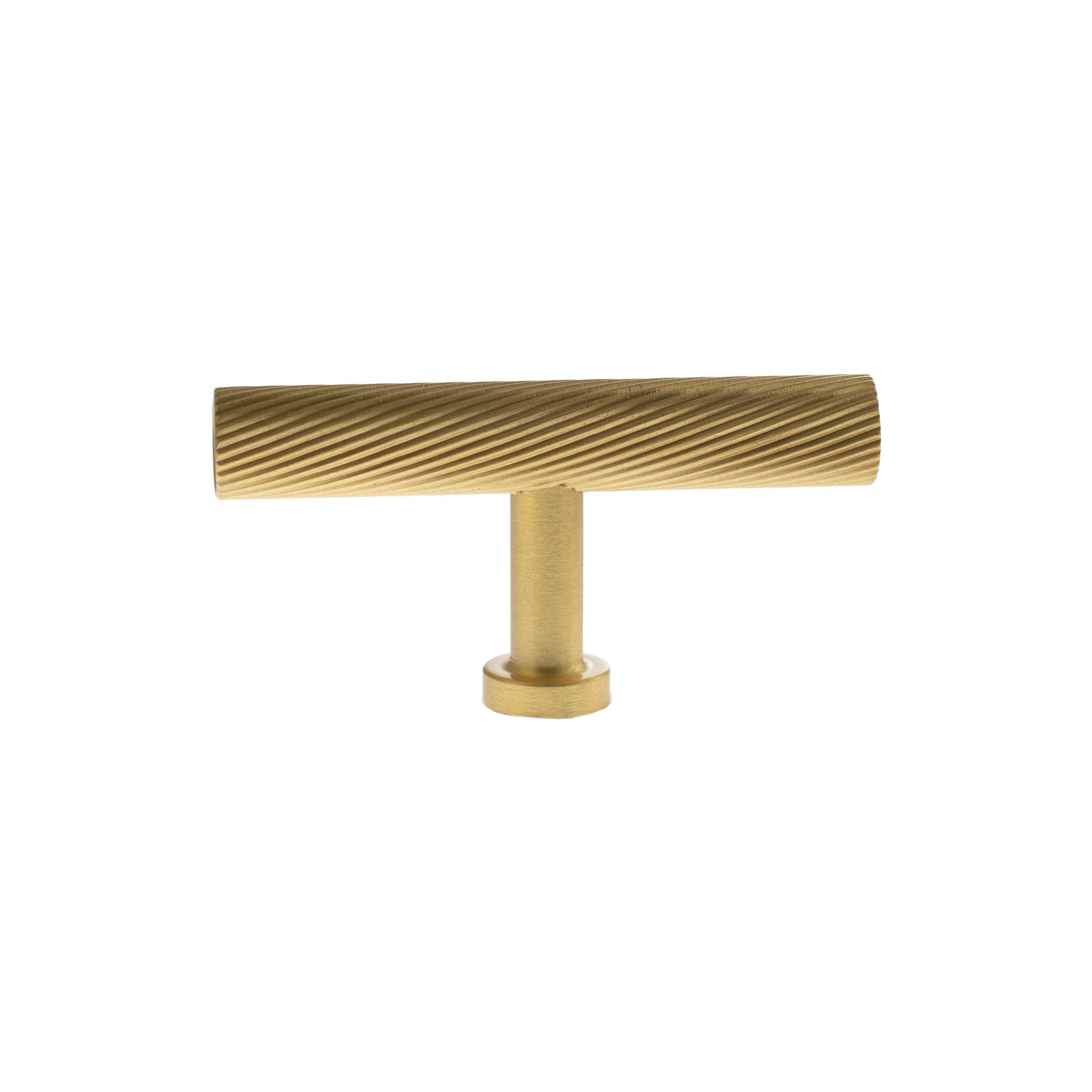 Millhouse Brass Paddington Spiral T-Bar Cabinet Knob Handle - Satin Brass