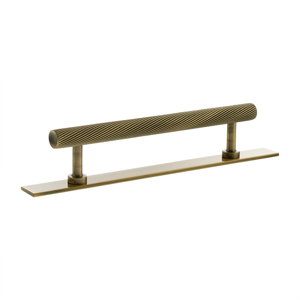Millhouse Brass Paddington Spiral T-Bar Cabinet Pull Handle on Backplate 128mm - Antique Brass