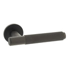 Millhouse Brass Crompton Knurled Lever Door Handle on 5mm Slimline Round Rose - Urban Dark Bronze